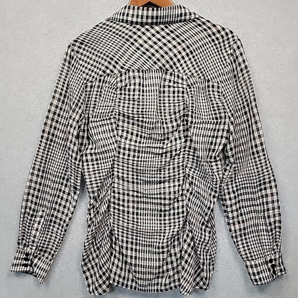 L.A.M.B. Ruched Plaid Button Front Roll Tab Blouse Shirt Pockets Womens Size 12 - Picture 6 of 13